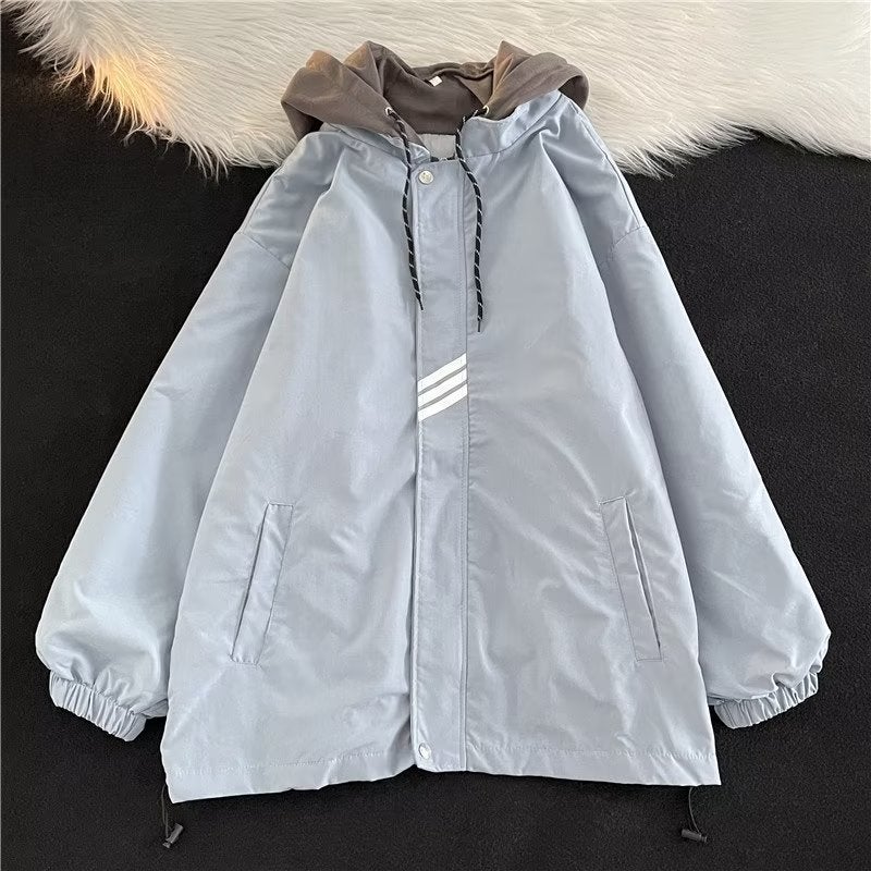 vintage American Style Charge Jacket Mens Japanese Style Functional Work Jacket Hooded Clothes Mens Hair 886 blue 