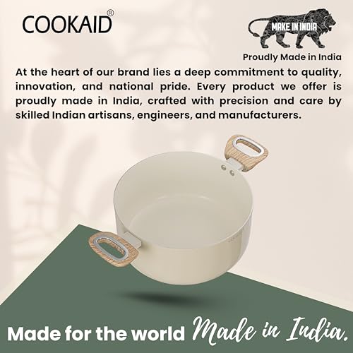 COOKAID Casserole with Lid 4.8 LTR | Casserole for Cooking and Serving | Ceramic Non Stick Coating | ISI Certified | Aluminium Body | Induction & Gas Stove Compatible | Velora - Cream - Image 4
