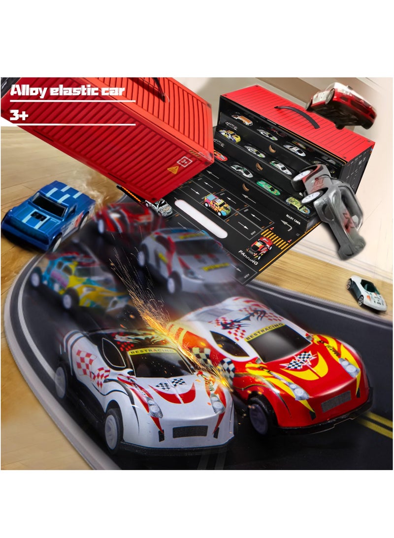 XiuWoo 48pc Pull Back Race Cars Toys, Container Storage Box, Die Cast Metal Toy Cars Set, Dinosaur Racing Pattern, Race Car Party Favors, Small Cars for Toddlers 3-5 - Image 2