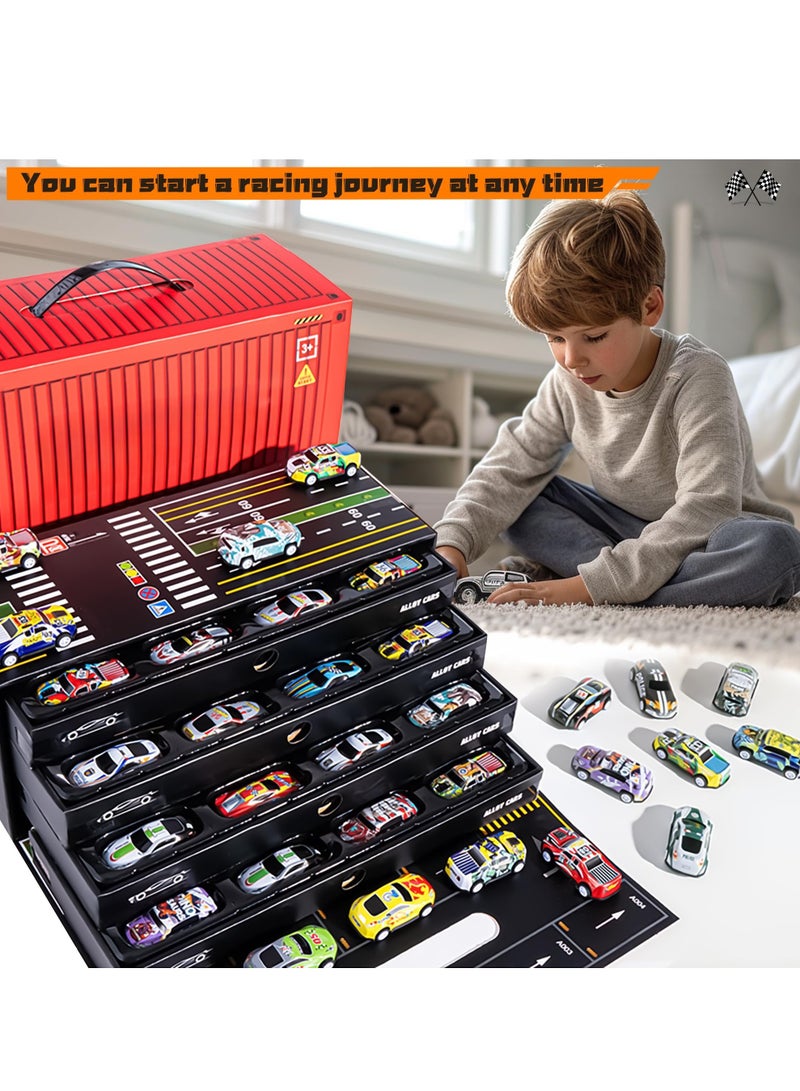 XiuWoo 48pc Pull Back Race Cars Toys, Container Storage Box, Die Cast Metal Toy Cars Set, Dinosaur Racing Pattern, Race Car Party Favors, Small Cars for Toddlers 3-5 - Image 3