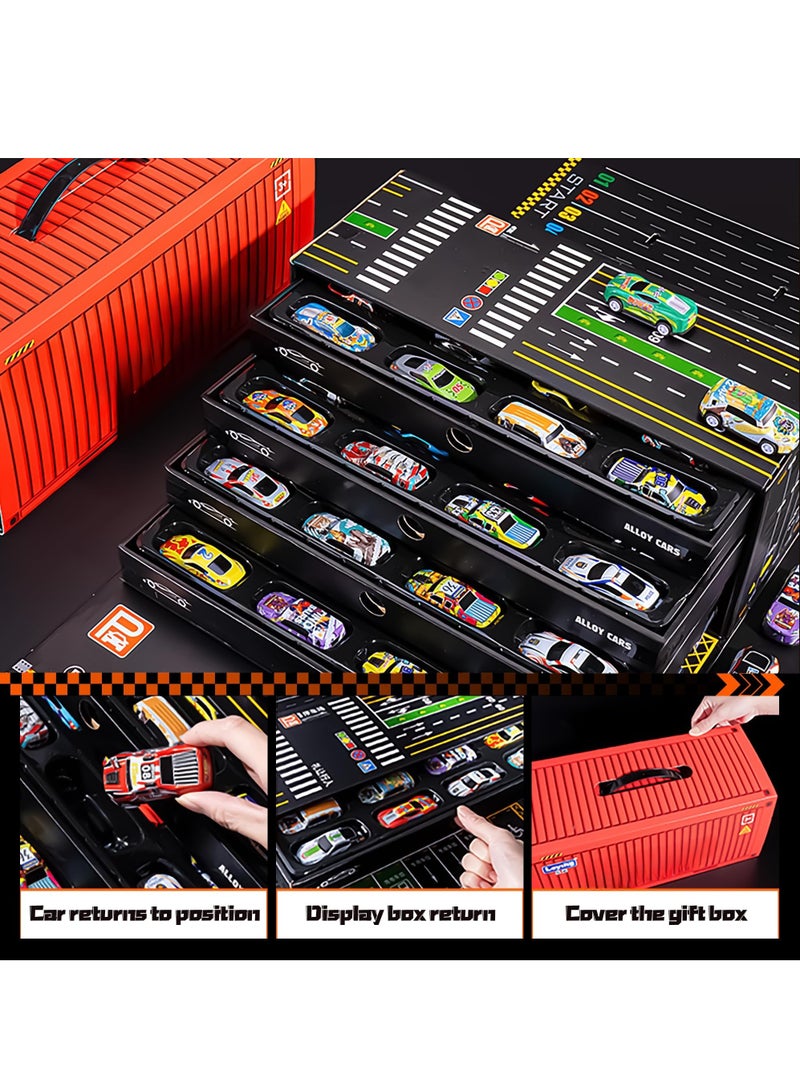 XiuWoo 48pc Pull Back Race Cars Toys, Container Storage Box, Die Cast Metal Toy Cars Set, Dinosaur Racing Pattern, Race Car Party Favors, Small Cars for Toddlers 3-5 - Image 5