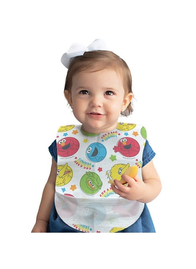 Sesame Street Large Disposable Bibs With Patented Crumb Catcher Leakproof Liner And Reusable Fastener Age 6 Months And Up 32 Count (Pack Of 1)