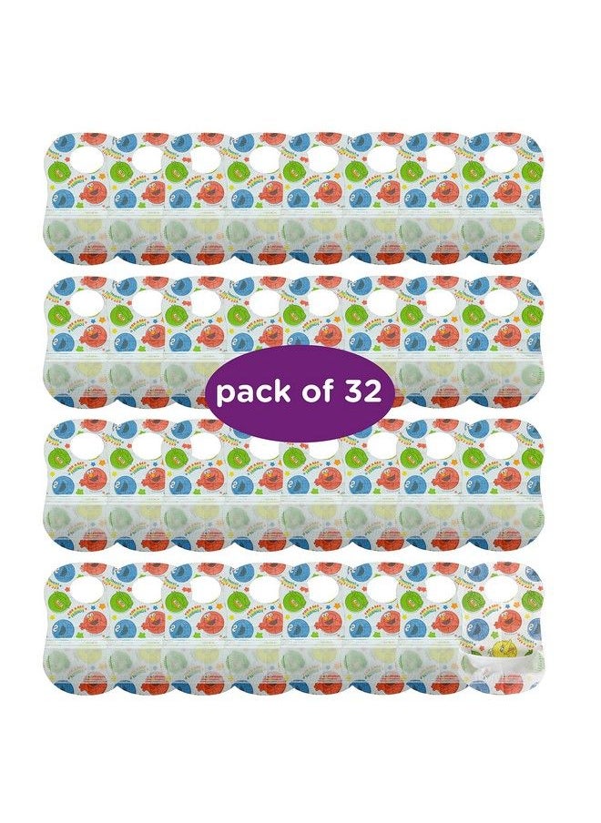 Sesame Street Large Disposable Bibs With Patented Crumb Catcher Leakproof Liner And Reusable Fastener Age 6 Months And Up 32 Count (Pack Of 1)
