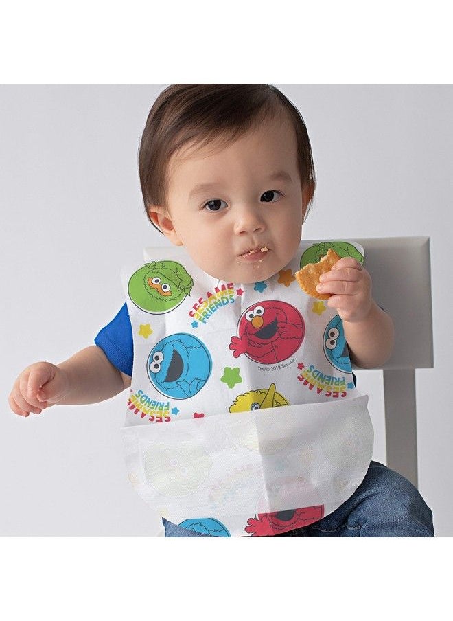 Sesame Street Large Disposable Bibs With Patented Crumb Catcher Leakproof Liner And Reusable Fastener Age 6 Months And Up 32 Count (Pack Of 1)