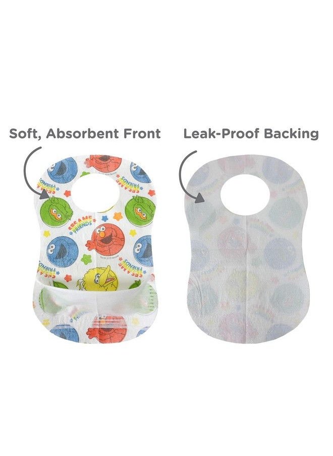 Sesame Street Large Disposable Bibs With Patented Crumb Catcher Leakproof Liner And Reusable Fastener Age 6 Months And Up 32 Count (Pack Of 1)