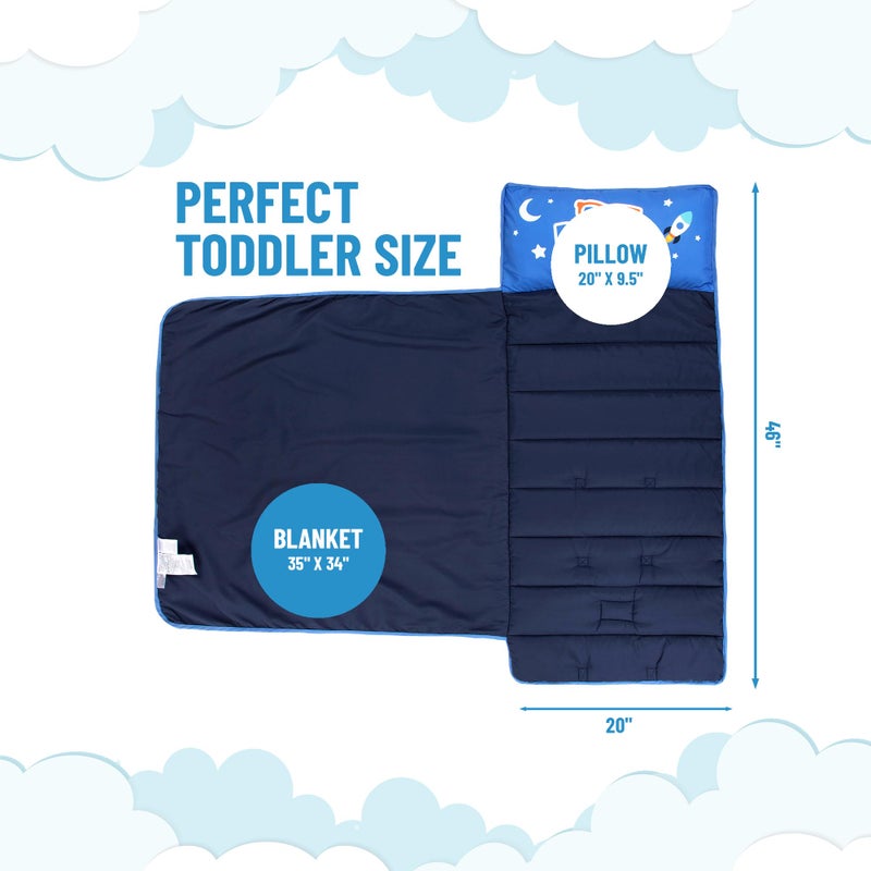 Jay Franco Kids Nap Mat Cartoon Embedded Pillow & Blanket â€“ Soft 46"x20"Microfiber Sleeping Bag with Name Tag & Handle for School, Travel, Sleepover, Blue - Blippi - Image 2
