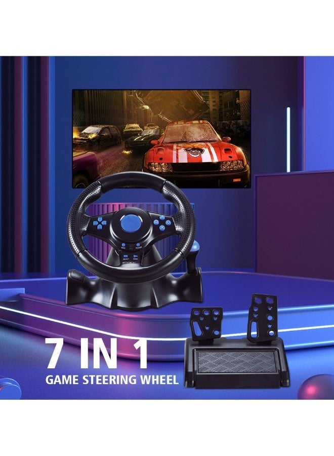 Racing Steering Wheel And Pedals, 7 In 1 PC Racing Wheel,Programable Dual Vibration USB Powered Racing Simulator Wheel, Enhances Your Racing Experience Compatible with Xbox one/360/PS4/PS2/PS3/PC - Image 2