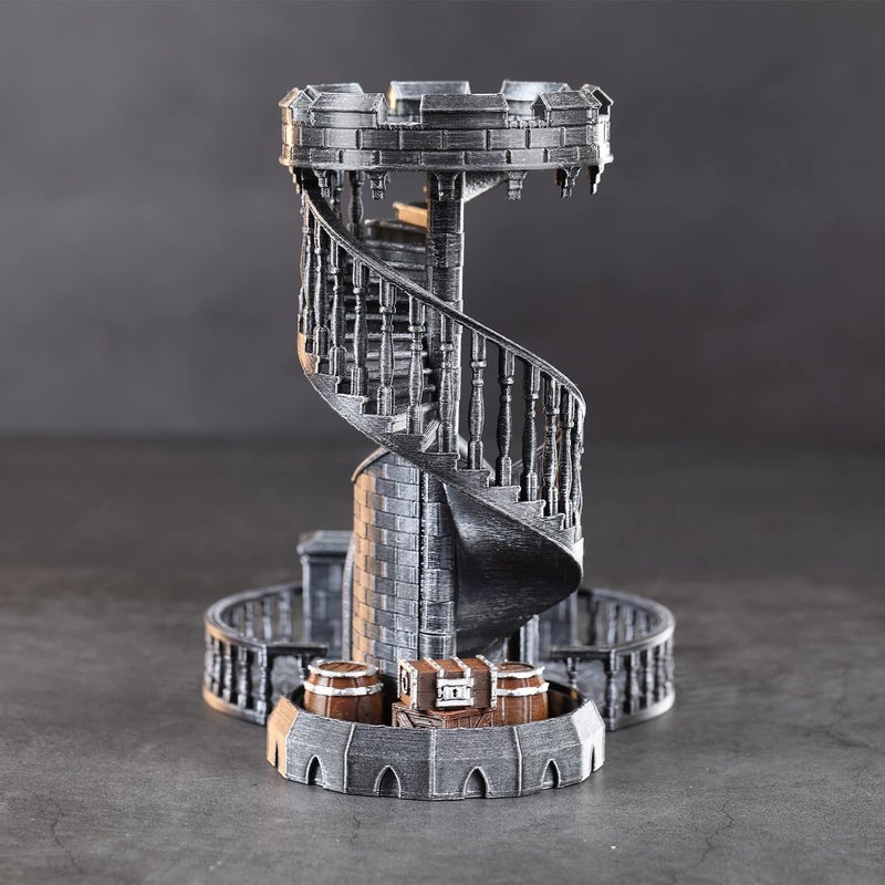 AUSPDICE DND DICE TOWER - 36 خطوة برج ألوان رجعية لعشوائية عالية في ألعاب الطاولة مثل الأبراج المحصنة والتنين - هدية مثالية لعب الأدوار (اللون الفضي القديم) - Image 4
