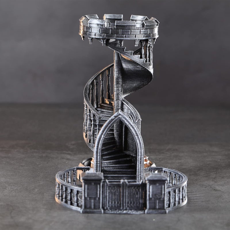 AUSPDICE DND DICE TOWER - 36 خطوة برج ألوان رجعية لعشوائية عالية في ألعاب الطاولة مثل الأبراج المحصنة والتنين - هدية مثالية لعب الأدوار (اللون الفضي القديم) - Image 3
