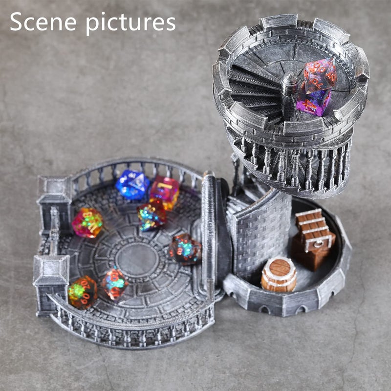 AUSPDICE DND DICE TOWER - 36 خطوة برج ألوان رجعية لعشوائية عالية في ألعاب الطاولة مثل الأبراج المحصنة والتنين - هدية مثالية لعب الأدوار (اللون الفضي القديم) - Image 2