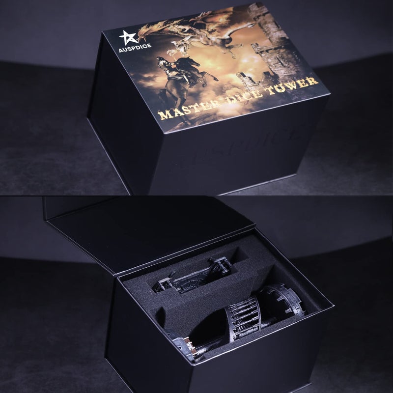 AUSPDICE DND DICE TOWER - 36 خطوة برج ألوان رجعية لعشوائية عالية في ألعاب الطاولة مثل الأبراج المحصنة والتنين - هدية مثالية لعب الأدوار (اللون الفضي القديم) - Image 5
