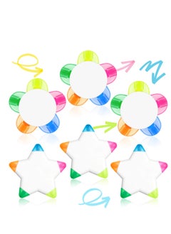 6 Pieces Petals Highlighters Flower and Star Shape Highlighter Cute Watercolor Highlighter Pens 5 in 1 Fluorescent, Brush Tip Highlighter for School Office Stationery Supplies Back to School 5 Colors