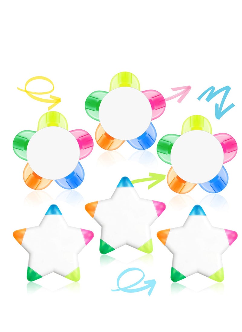 SYOSI - 6 Pieces Petals Highlighters Flower and Star Shape Highlighter Cute Watercolor Highlighter Pens 5 in 1 Fluorescent, Brush Tip Highlighter for School Office Stationery Supplies Back to School 5 Colors - Image 1