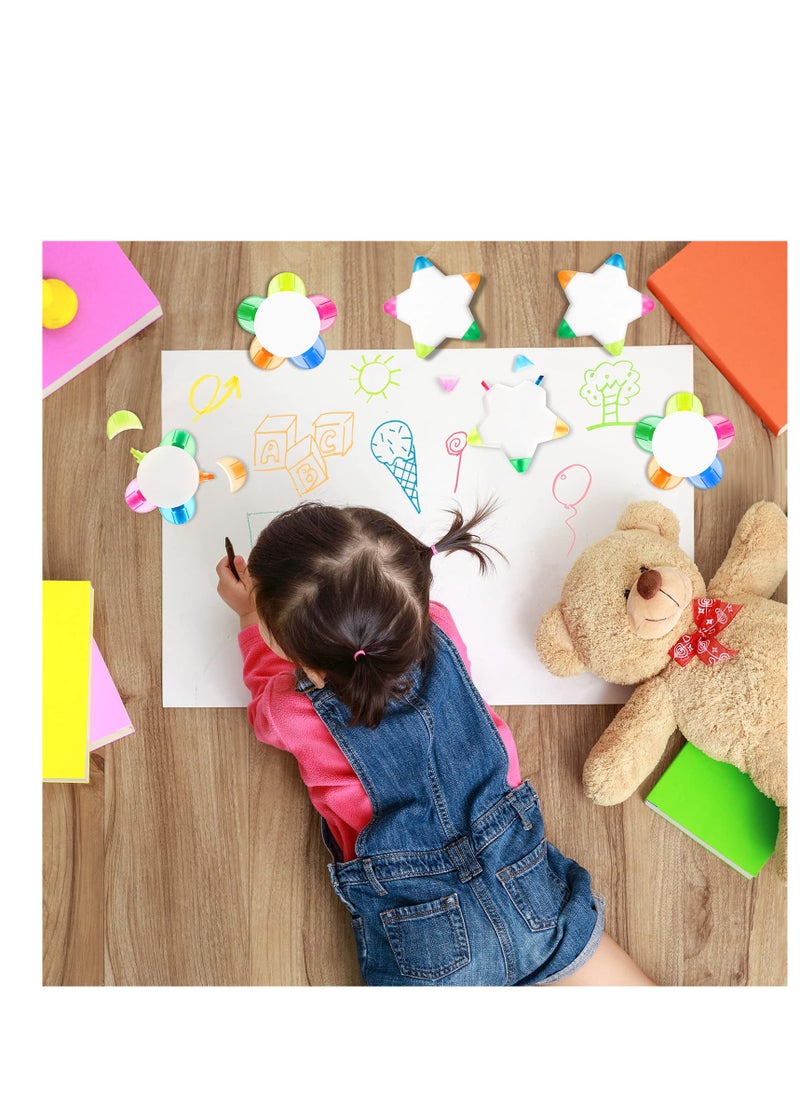 SYOSI - 6 Pieces Petals Highlighters Flower and Star Shape Highlighter Cute Watercolor Highlighter Pens 5 in 1 Fluorescent, Brush Tip Highlighter for School Office Stationery Supplies Back to School 5 Colors - Image 1