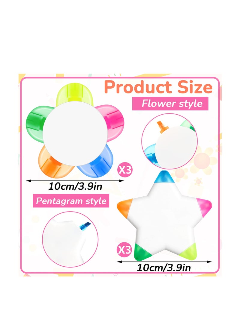 SYOSI - 6 Pieces Petals Highlighters Flower and Star Shape Highlighter Cute Watercolor Highlighter Pens 5 in 1 Fluorescent, Brush Tip Highlighter for School Office Stationery Supplies Back to School 5 Colors - Image 1