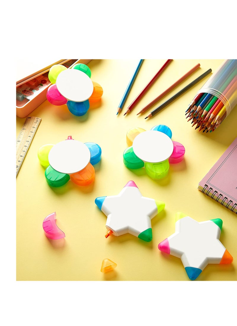 SYOSI - 6 Pieces Petals Highlighters Flower and Star Shape Highlighter Cute Watercolor Highlighter Pens 5 in 1 Fluorescent, Brush Tip Highlighter for School Office Stationery Supplies Back to School 5 Colors - Image 1