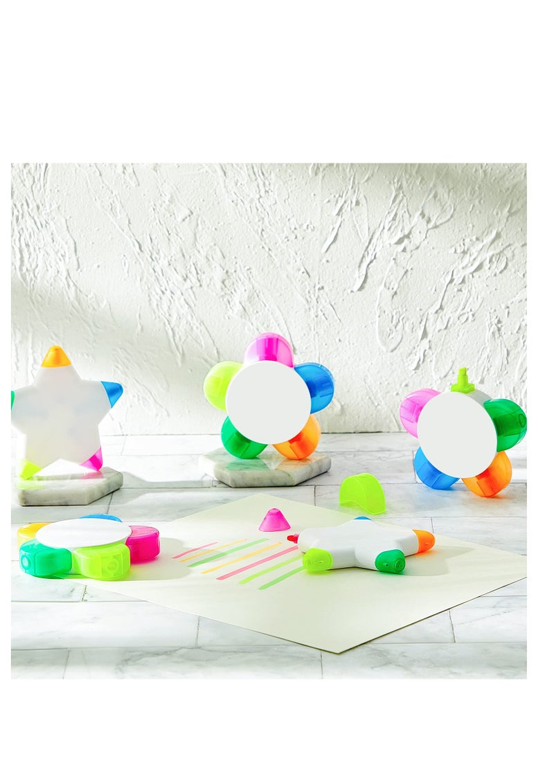 SYOSI - 6 Pieces Petals Highlighters Flower and Star Shape Highlighter Cute Watercolor Highlighter Pens 5 in 1 Fluorescent, Brush Tip Highlighter for School Office Stationery Supplies Back to School 5 Colors - Image 1