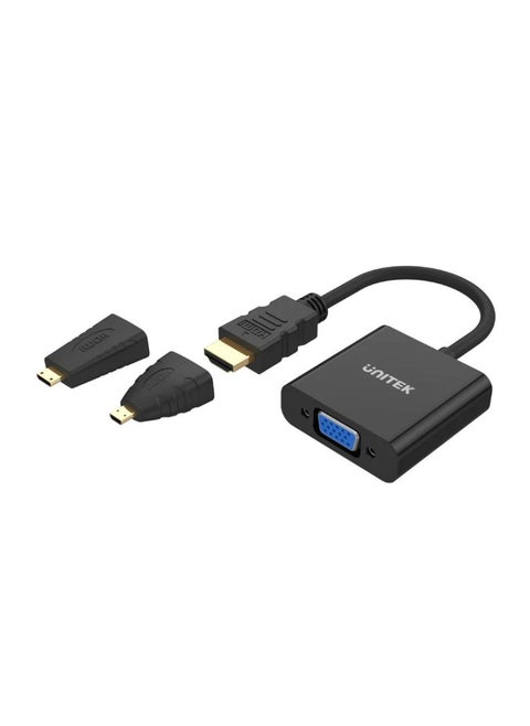 UNITEK HDMI to VGA Adapter with 3.5mm Audio Output | Includes Mini & Micro HDMI Adapters | High-Resolution Video Converter for PC, Laptop, Camera, and More | Stereo Audio Support