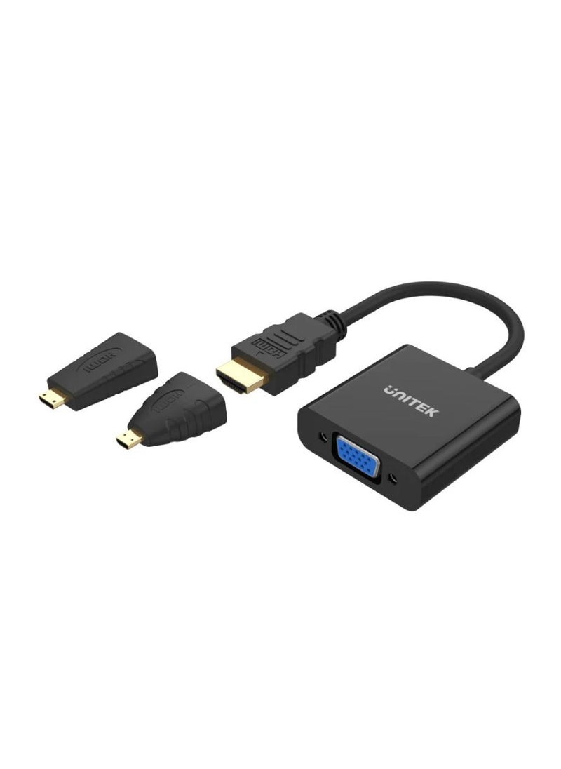 UNITEK - UNITEK HDMI to VGA Adapter with 3.5mm Audio Output | Includes Mini & Micro HDMI Adapters | High-Resolution Video Converter for PC, Laptop, Camera, and More | Stereo Audio Support - Image 1