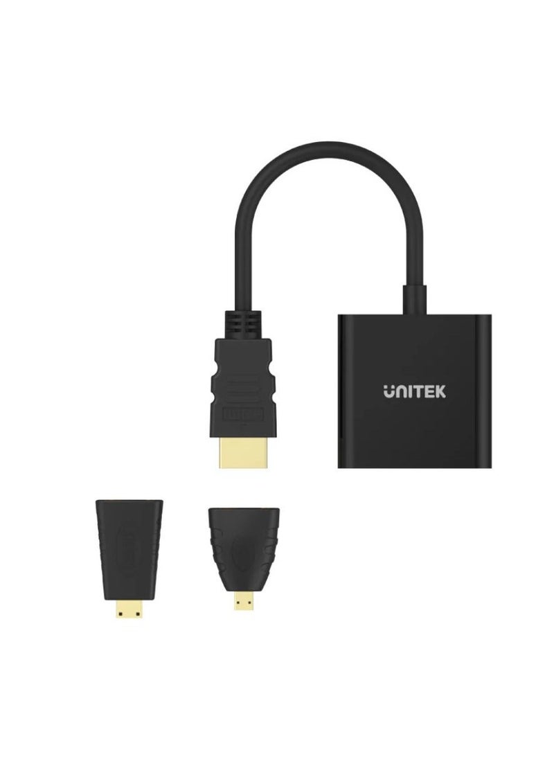 UNITEK - UNITEK HDMI to VGA Adapter with 3.5mm Audio Output | Includes Mini & Micro HDMI Adapters | High-Resolution Video Converter for PC, Laptop, Camera, and More | Stereo Audio Support - Image 1