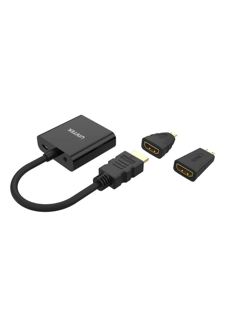 UNITEK - UNITEK HDMI to VGA Adapter with 3.5mm Audio Output | Includes Mini & Micro HDMI Adapters | High-Resolution Video Converter for PC, Laptop, Camera, and More | Stereo Audio Support - Image 1