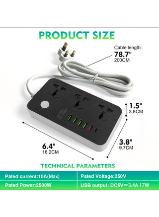 5 USB Auto Max 3.4A USB + 1 PD Identify Automatically 3 Power Socket Anti-static Power Socket with 5 USB Ports Universal Charging Socket with 2M Bold Extension Cord - view 4