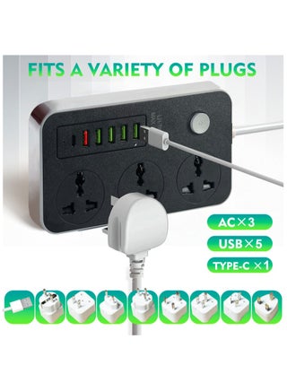 5 USB Auto Max 3.4A USB + 1 PD Identify Automatically 3 Power Socket Anti-static Power Socket with 5 USB Ports Universal Charging Socket with 2M Bold Extension Cord - view 5