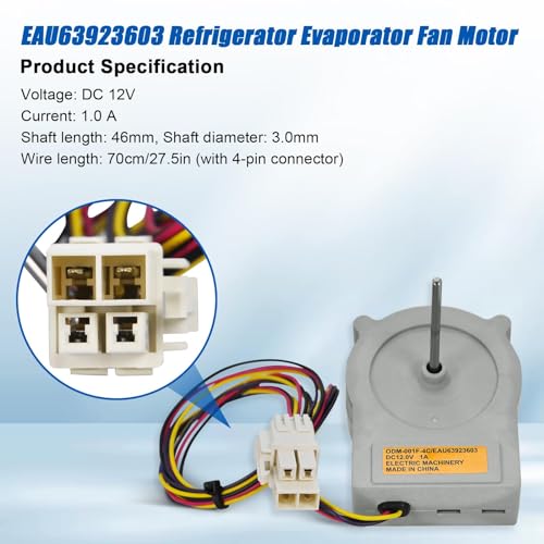 Zhenx EAU63923603 Refrigerator Evaporator Fan Motor Assembly, Compatible with LG and Kenmore Refrigerators, Replacement for EAU65058305, AP6317197, PS12383671, EAP12383671,PD00045140, DC 12.0 V/1.0 A - Image 3