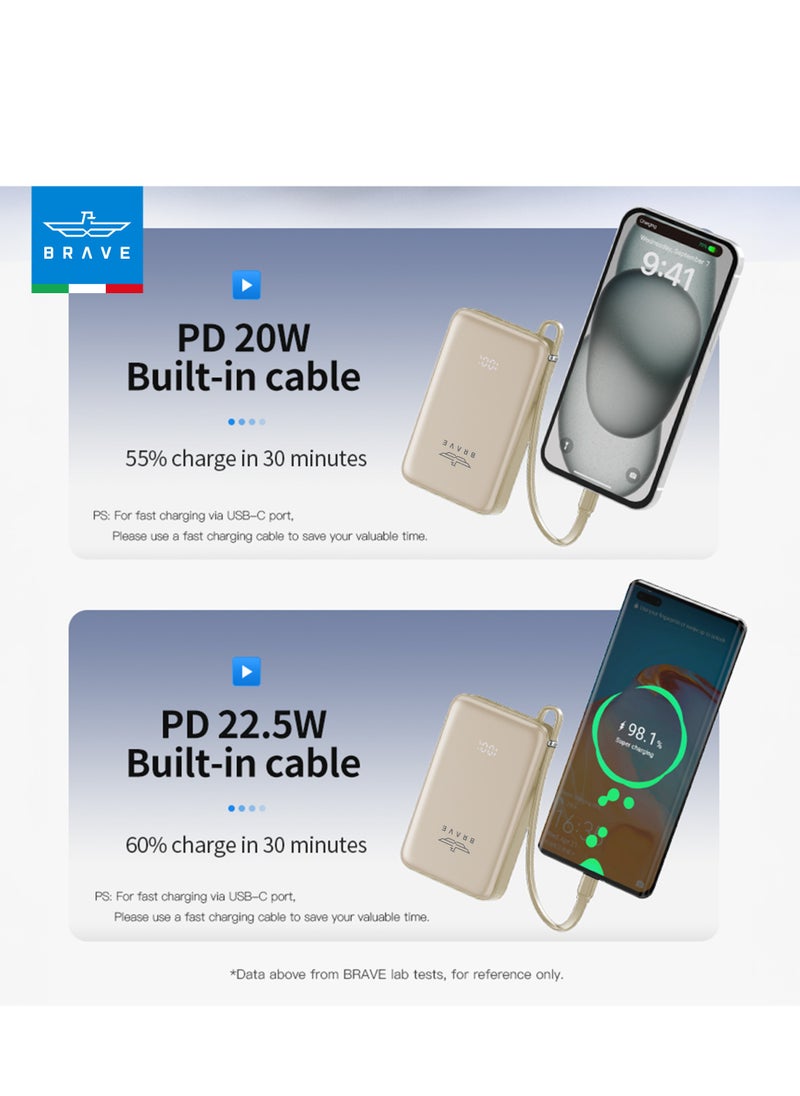 10000mAh Magnetic Wireless Power Bank - MagSafe Magnetic Portable Charger with 15W Fast Wireless Charging and 20W PD Wired Charging, Built-in USB-C Cable and LED Digital Display - Magnetic Charger Compatible with iPhone 16/15/14/13, Apple Watch Series 10, AirPods, Galaxy S25/24/23, Android Phones and Tablets (Beige/Gold)