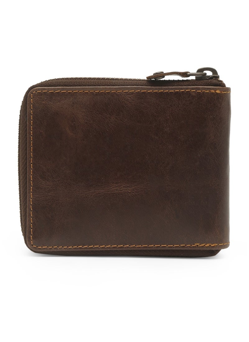 TEAKWOOD - Genuine  Leather RFID Zip Around Brown Wallet for Men - Image 1