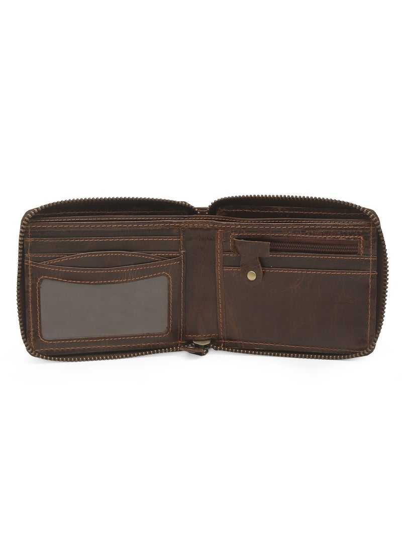 TEAKWOOD - Genuine  Leather RFID Zip Around Brown Wallet for Men - Image 1