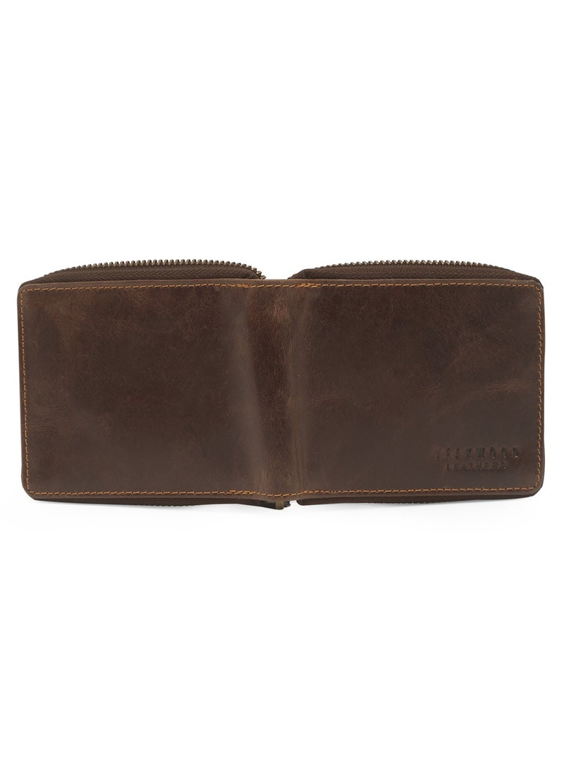 TEAKWOOD - Genuine  Leather RFID Zip Around Brown Wallet for Men - Image 1
