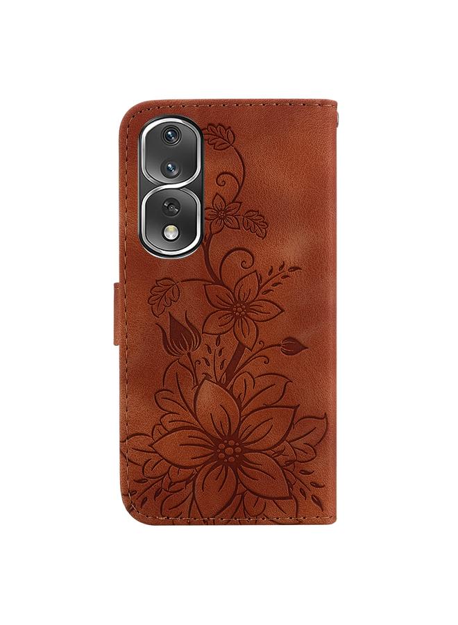 جرين تايجر جراب هاتف Honor 80 Pro مصنوع من الجلد المنقوش بنقشة زنبق - Image 3