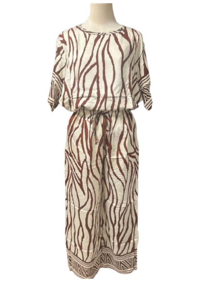 قميص نسائي مطبوع مكون من قطعتين بنطال بأرجل واسعة يناسب المقاس المتوسط ​​والكبير - Image 1