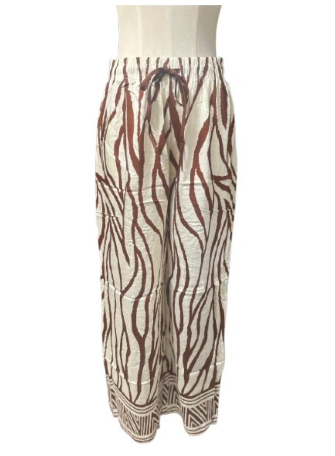 قميص نسائي مطبوع مكون من قطعتين بنطال بأرجل واسعة يناسب المقاس المتوسط ​​والكبير - Image 3