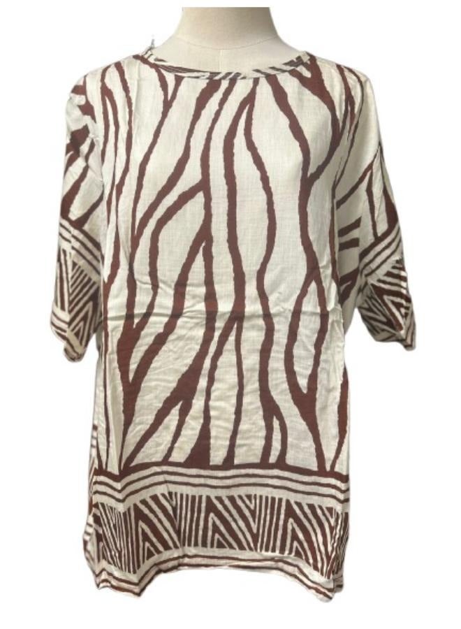 قميص نسائي مطبوع مكون من قطعتين بنطال بأرجل واسعة يناسب المقاس المتوسط ​​والكبير - Image 2