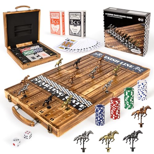 ropoda Upgraded 23 inches Horse Race Board Game with 11 Upgraded Luxury HorsesFoldable Wood Horse Racing Board Game with 100 Pcs Chips2 Dice and 2 Boxes of CardsVintage Color - Image 1