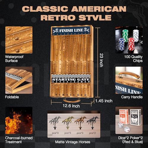 ropoda Upgraded 23 inches Horse Race Board Game with 11 Upgraded Luxury HorsesFoldable Wood Horse Racing Board Game with 100 Pcs Chips2 Dice and 2 Boxes of CardsVintage Color - Image 5