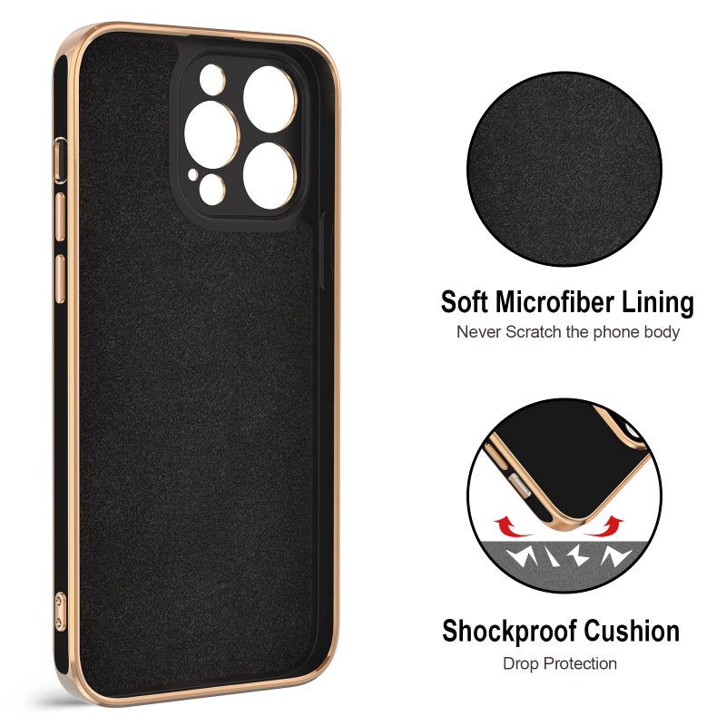Hython for iPhone 14 Pro Case with Ring Stand [360Â° Rotatable Ring Holder Magnetic Kickstand] [Support Car Mount] Plated Gold Edge Soft TPU Luxury Shockproof Protective Phone Case Cover, Black - Image 3