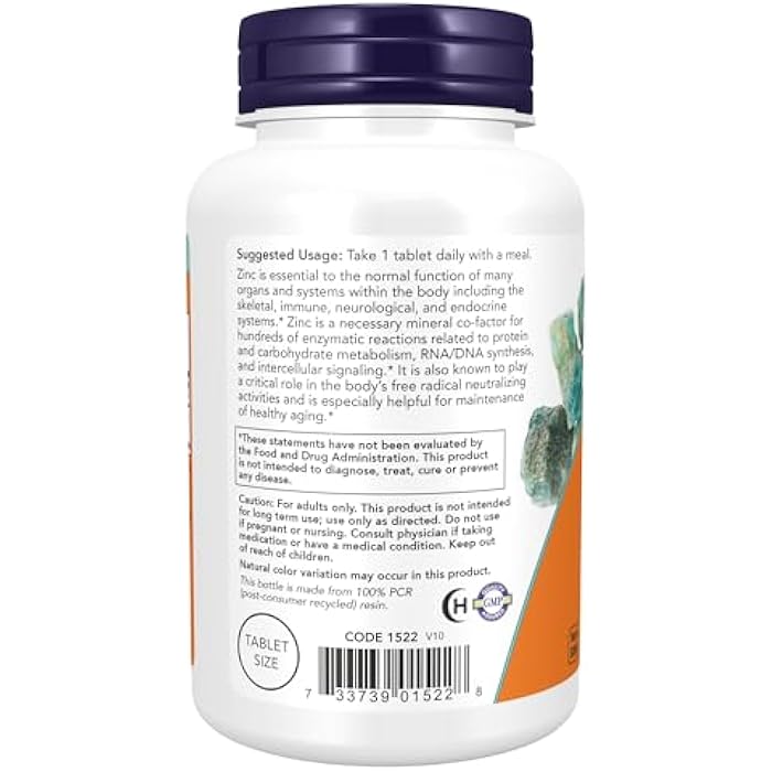 NOW Supplements, Zinc 50 mg, Tablets 250 Count (Pack of 1) - Image 3