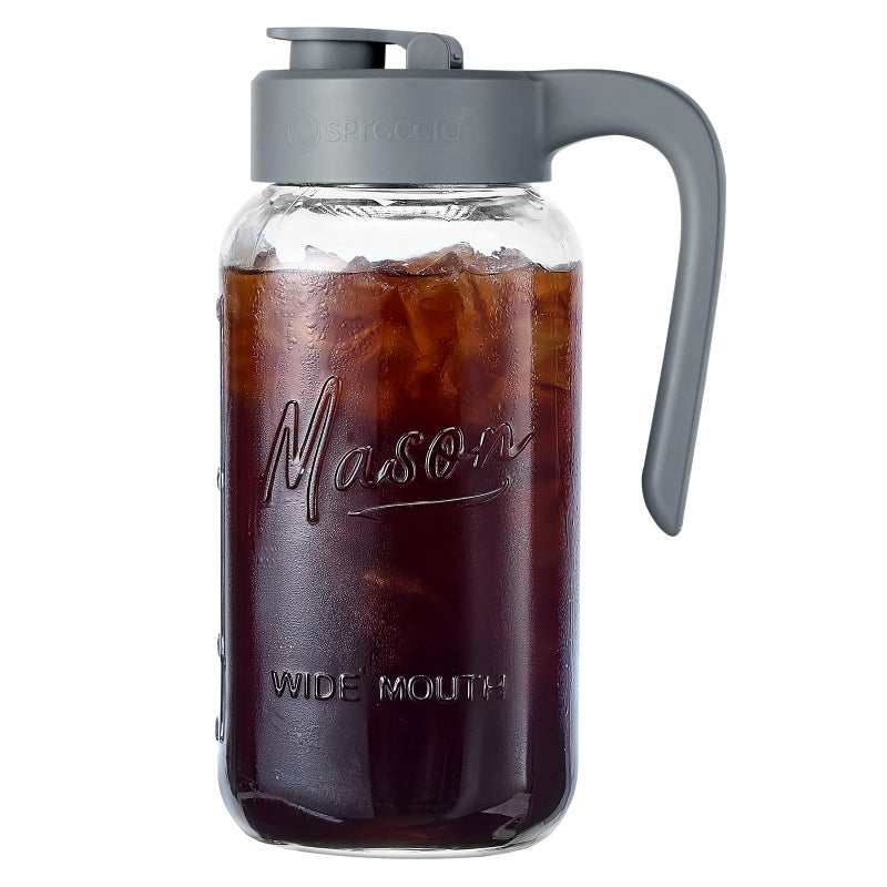 Spreccio Mason Jar Pitcher - Airtight & Leakproof Glass Pitcher with Lid, Perfect for Breastmilk, Cold Brew, and Sun Tea, 2 Quart (64 oz) Mason Jar with Pour Spout Lid - Image 1