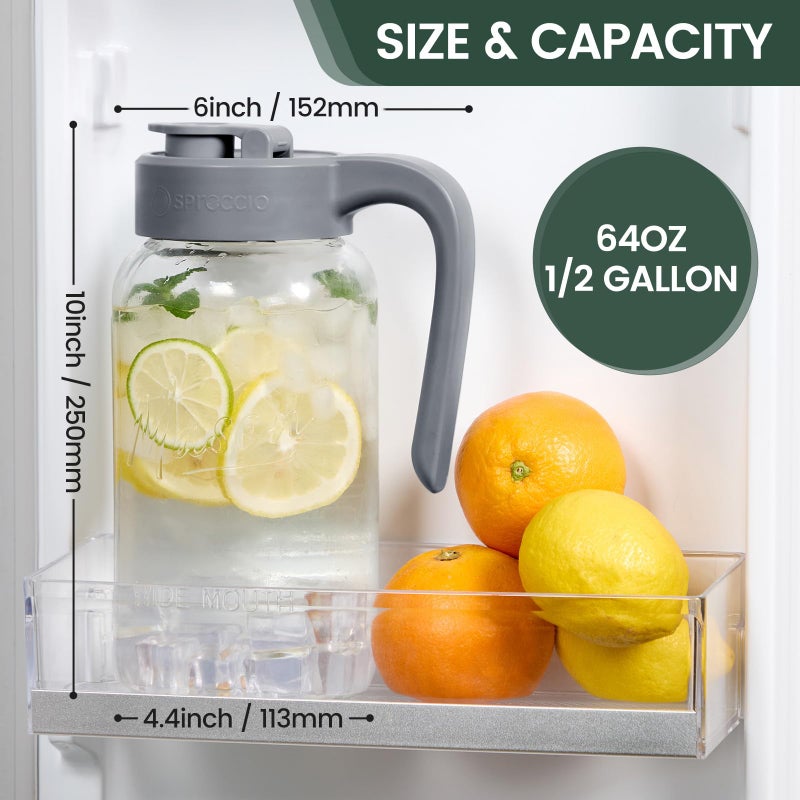 Spreccio Mason Jar Pitcher - Airtight & Leakproof Glass Pitcher with Lid, Perfect for Breastmilk, Cold Brew, and Sun Tea, 2 Quart (64 oz) Mason Jar with Pour Spout Lid - Image 3