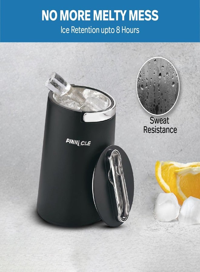 Pinnacle Polar Ice Bucket with Lid and Tongs -1.5L | Stainless Steel Inner Insulated Ice Pail | Ice Bucket for Home Bar, Parties, Travel & Barware Accessories (Black & Silver) - Image 3
