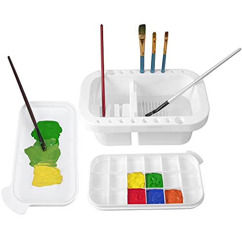 MyLifeUNIT Paint Brush Cleaner, Paint Brush Holder and Organizers with Palette for Acrylic, Watercolor, and Water-Based Paints (White) - Image 1