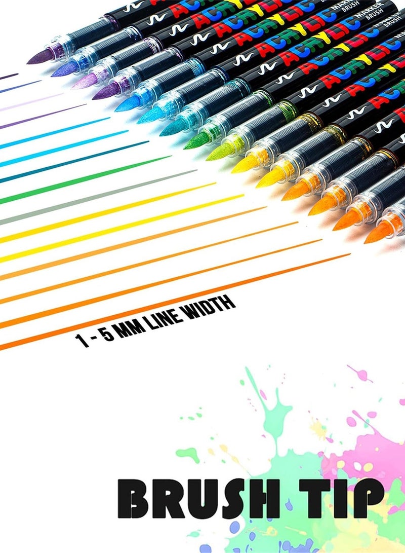 Acrylic Paint Markers Brush Tip, 12 Vivid Colors with Direct-Liquid Ink System, Professional-Grade Paint Pen for Rock Painting, Canvas, Glass, Plastic, Fabric & Creative Crafts - Image 3