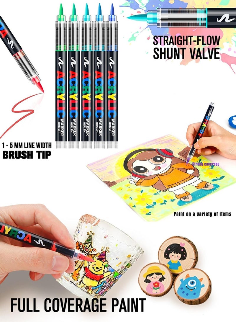 Acrylic Paint Markers Brush Tip, 12 Vivid Colors with Direct-Liquid Ink System, Professional-Grade Paint Pen for Rock Painting, Canvas, Glass, Plastic, Fabric & Creative Crafts - Image 4