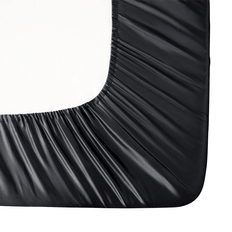 Ersmak Satin Fitted Sheet Only  Luxury Silky King Fitted Sheet Ultra Soft Deep Pocket Bottom Sheet  Wrinkle & Fade Resistant - Black - Image 5
