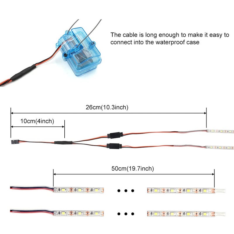 elechawk Waterproof LED Light Strips for RC Cars Trucks Airplanes Boats Drones Fixed Wing AR Wing Model Underglow Light (Red) - Image 4