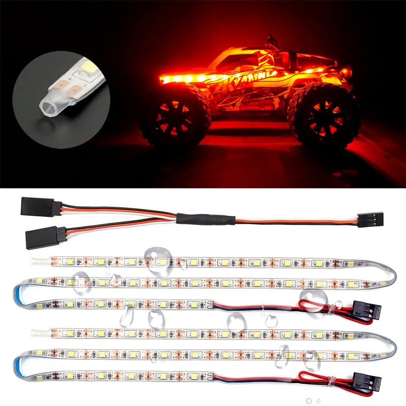 elechawk Waterproof LED Light Strips for RC Cars Trucks Airplanes Boats Drones Fixed Wing AR Wing Model Underglow Light (Red) - Image 1