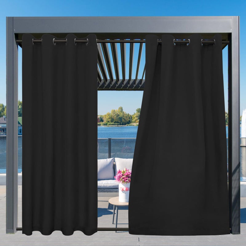 Easy-Going Outdoor Curtains Waterproof Windproof Weatherproof Curtain for Patio, Cabana, Porch, Pergola and Gazebo, Grommet Top and Tab Bottom Drape, 1panel, 54x84 inch, Black - Image 3